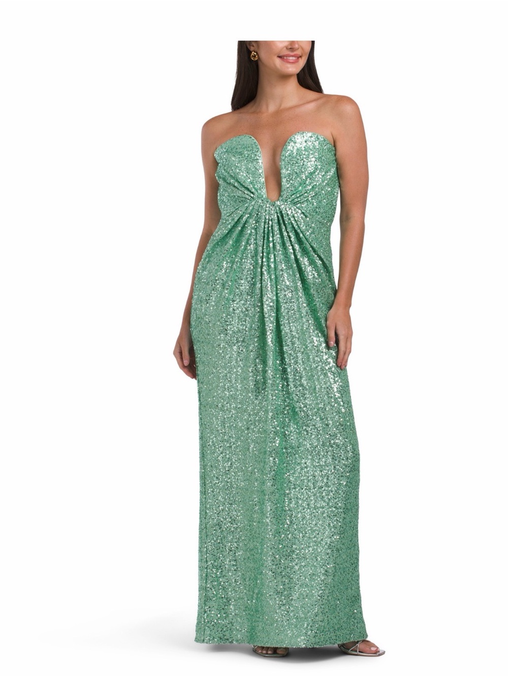 NWT! BCBG MaxAzria Strapless Sequin Evening Gown in Mint Green